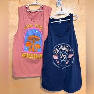Pink Kesha Tank (official tour merchandise) & Blue distressed Foo Fighters tank